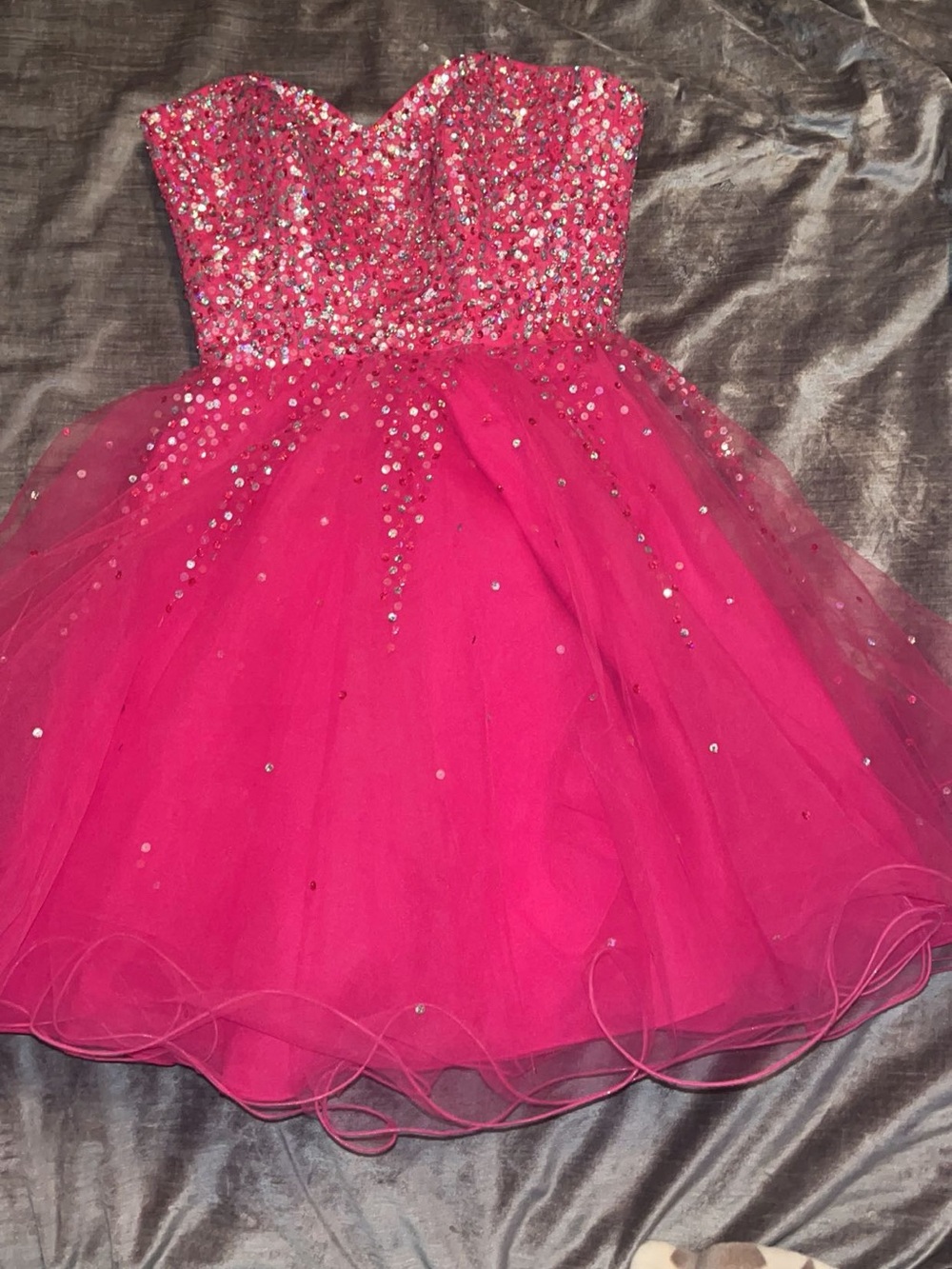 Mori Lee  Tulle Strapless Dress in Hot Pink